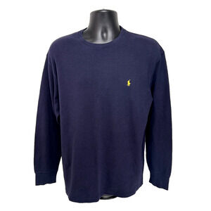 Polo Ralph Lauren Waffle Knit Thermal Sleepwear Long Sleeve Shirt Navy Yellow XL